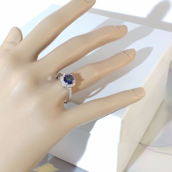 Mystic Gemstone Ring & White Sapphires Size 7-3/4 - Picture 7 of 8